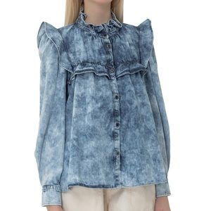 Isabel Marant Etoile Idety Stone Washed Denim Top Shirt, size 36/4